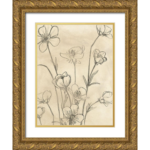 Vintage Wildflowers II Gold Ornate Wood Framed Art Print with Double Matting by Vess, June Erica