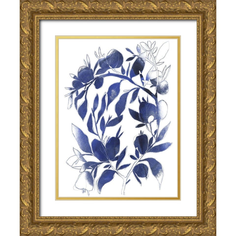Indigo Branch II Gold Ornate Wood Framed Art Print with Double Matting by Vess, June Erica