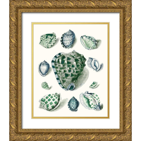 Celadon Shells III Gold Ornate Wood Framed Art Print with Double Matting by Vision Studio