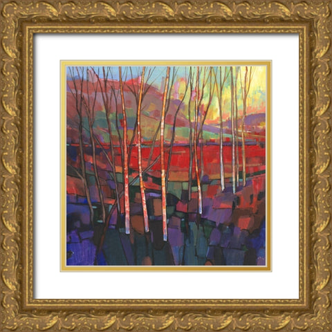 Patchwork Trees II Gold Ornate Wood Framed Art Print with Double Matting by OToole, Tim