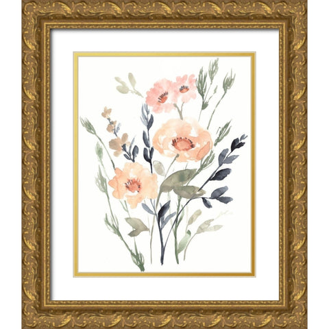 Peach and Paynes Bouquet I Gold Ornate Wood Framed Art Print with Double Matting by Goldberger, Jennifer