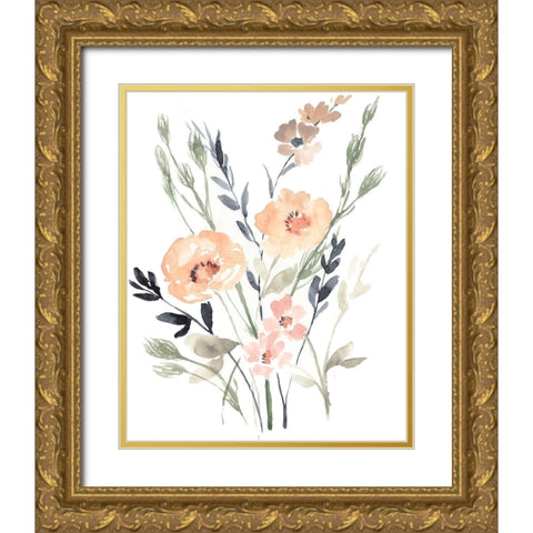 Peach and Paynes Bouquet II Gold Ornate Wood Framed Art Print with Double Matting by Goldberger, Jennifer