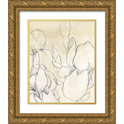 Iris Garden Sketch I Gold Ornate Wood Framed Art Print with Double Matting by Vess, June Erica