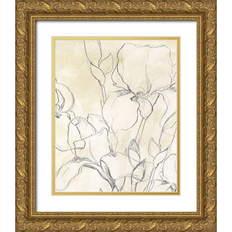 Iris Garden Sketch II Gold Ornate Wood Framed Art Print with Double Matting by Vess, June Erica