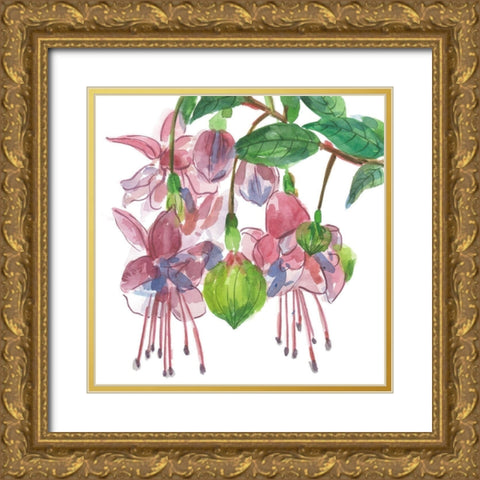 Fuchsias I Gold Ornate Wood Framed Art Print with Double Matting by Wang, Melissa