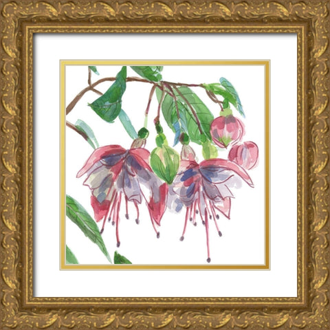 Fuchsias II Gold Ornate Wood Framed Art Print with Double Matting by Wang, Melissa
