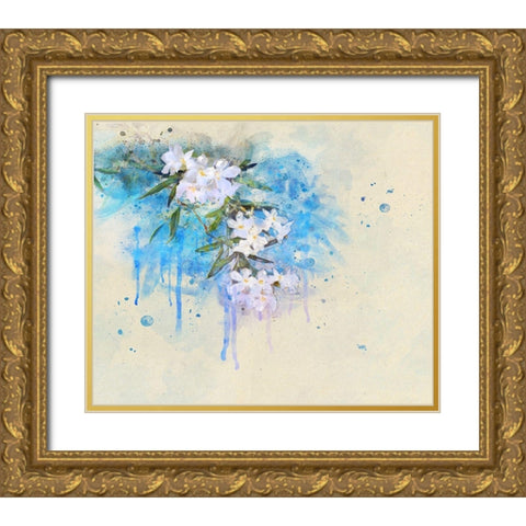 White Blossoms Gold Ornate Wood Framed Art Print with Double Matting by Vest, Chris