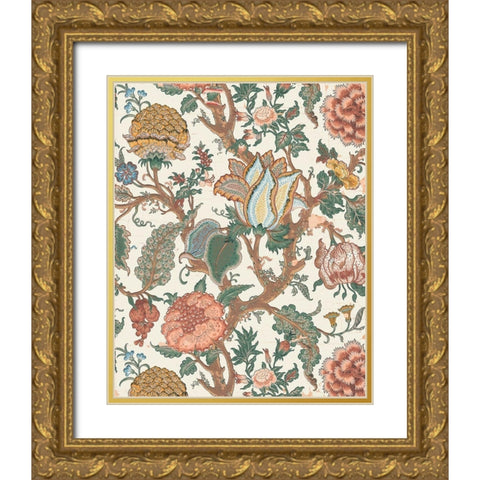 Pastel Jacobean Floral I Gold Ornate Wood Framed Art Print with Double Matting by Baxter Mill Archive
