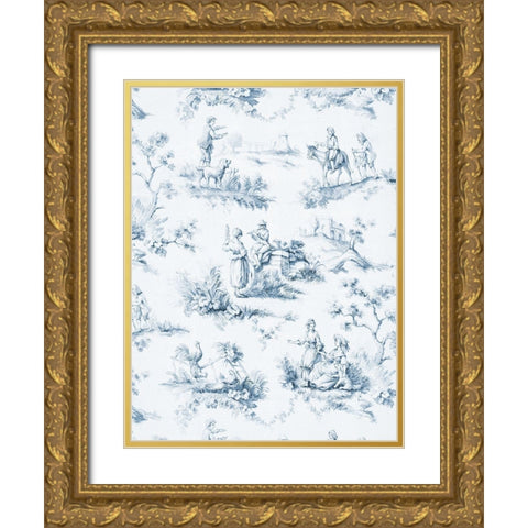 Toile Design in Blue Gold Ornate Wood Framed Art Print with Double Matting by Baxter Mill Archive