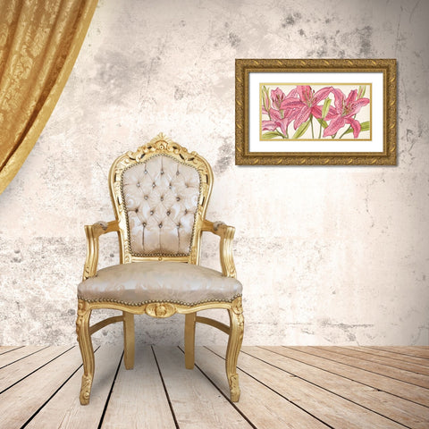 Pink Lilies I Gold Ornate Wood Framed Art Print with Double Matting by Wang, Melissa