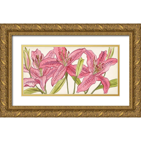 Pink Lilies I Gold Ornate Wood Framed Art Print with Double Matting by Wang, Melissa