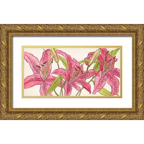 Pink Lilies II Gold Ornate Wood Framed Art Print with Double Matting by Wang, Melissa