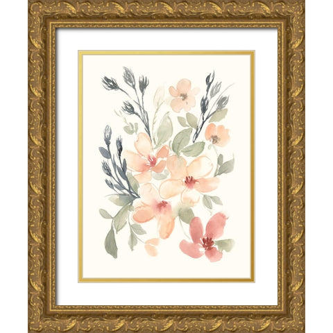 Peachy Pink Blooms I Gold Ornate Wood Framed Art Print with Double Matting by Goldberger, Jennifer