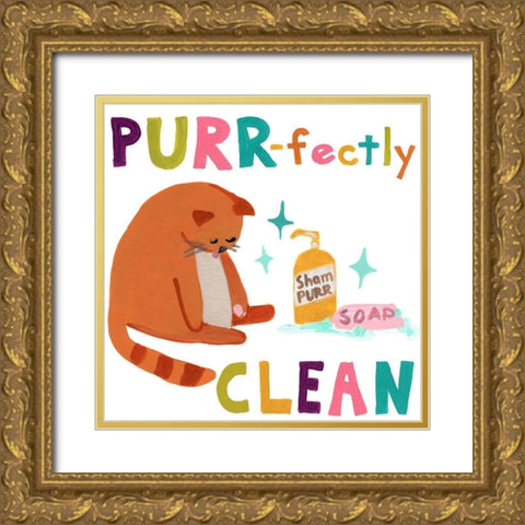 Cute Cat Bath III Gold Ornate Wood Framed Art Print with Double Matting by Vess, June Erica