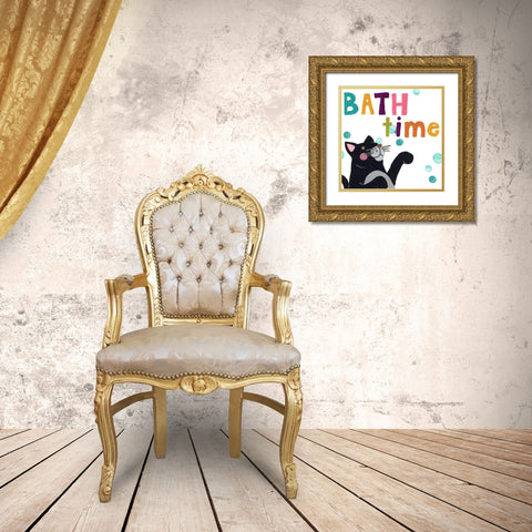 Cute Cat Bath IV Gold Ornate Wood Framed Art Print with Double Matting by Vess, June Erica
