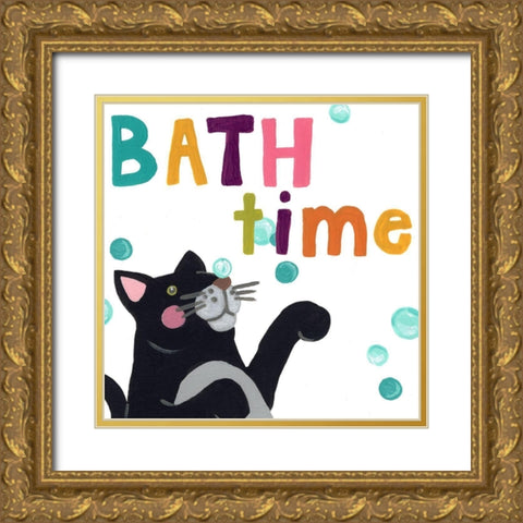 Cute Cat Bath IV Gold Ornate Wood Framed Art Print with Double Matting by Vess, June Erica