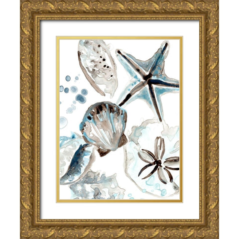 Cerulean Seashells I Gold Ornate Wood Framed Art Print with Double Matting by Vess, June Erica