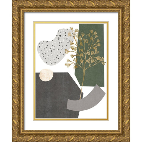 Gold Ginkgo I Gold Ornate Wood Framed Art Print with Double Matting by Wang, Melissa