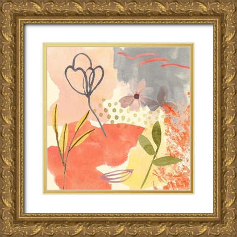 Flower Shimmer III Gold Ornate Wood Framed Art Print with Double Matting by Wang, Melissa