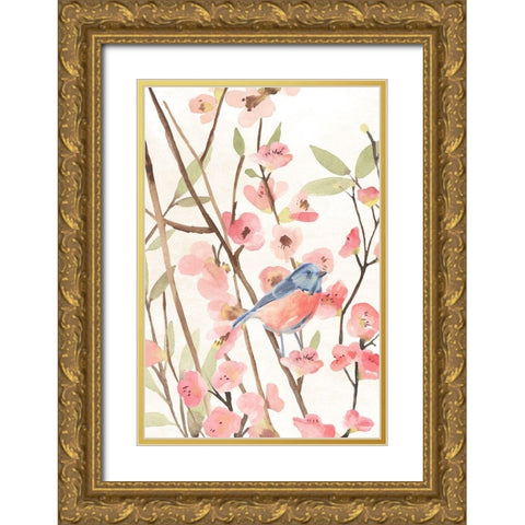 Cherry Blossom Perch I Gold Ornate Wood Framed Art Print with Double Matting by Warren, Annie