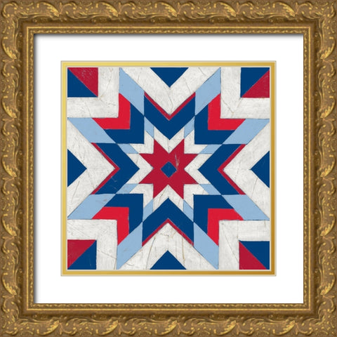 Americana Quilt Motif II Gold Ornate Wood Framed Art Print with Double Matting by Vess, June Erica
