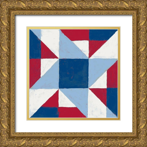 Americana Patchwork Tile I Gold Ornate Wood Framed Art Print with Double Matting by Lam, Vanna