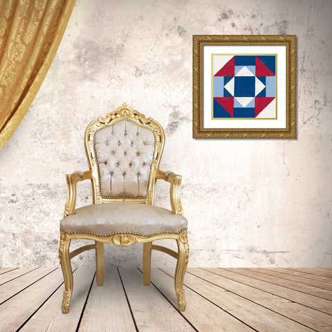 Americana Patchwork Tile III Gold Ornate Wood Framed Art Print with Double Matting by Lam, Vanna