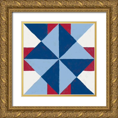 Americana Patchwork Tile IV Gold Ornate Wood Framed Art Print with Double Matting by Lam, Vanna