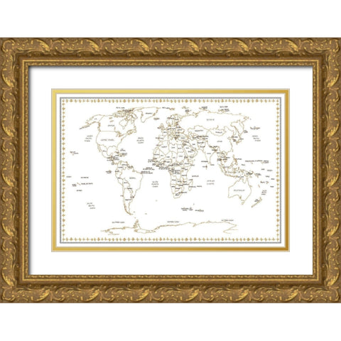 World Schematic Gold Ornate Wood Framed Art Print with Double Matting by Wang, Melissa