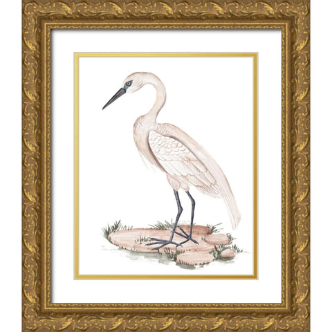 A White Heron I Gold Ornate Wood Framed Art Print with Double Matting by Wang, Melissa