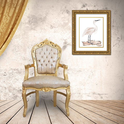 A White Heron II Gold Ornate Wood Framed Art Print with Double Matting by Wang, Melissa