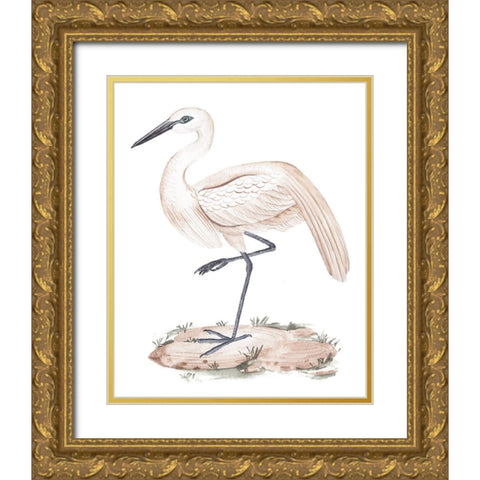 A White Heron III Gold Ornate Wood Framed Art Print with Double Matting by Wang, Melissa
