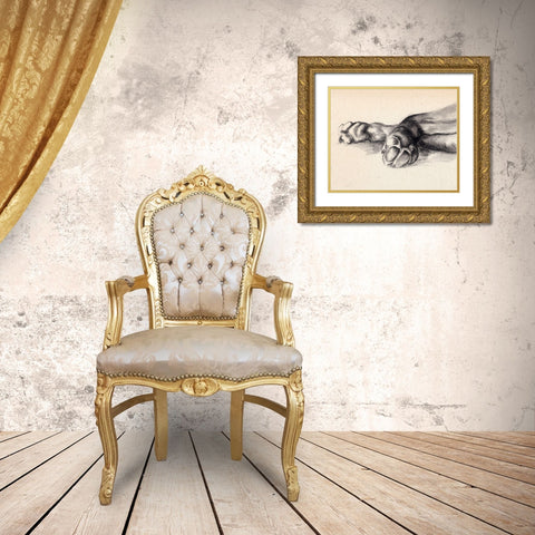Charcoal Paws I Gold Ornate Wood Framed Art Print with Double Matting by Parker, Jennifer Paxton