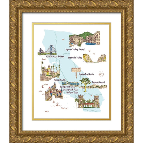 Going to California II Gold Ornate Wood Framed Art Print with Double Matting by Wang, Melissa