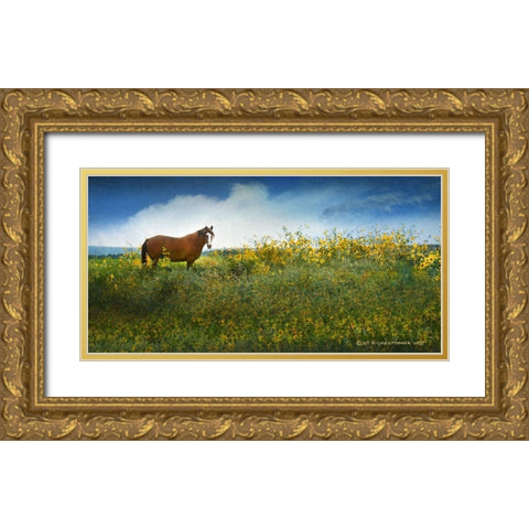 Horse in Flowers I Gold Ornate Wood Framed Art Print with Double Matting by Vest, Chris