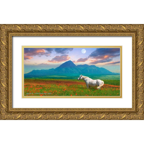 Horse in Flowers II Gold Ornate Wood Framed Art Print with Double Matting by Vest, Chris
