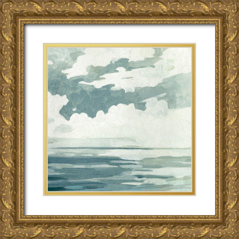 Textured Blue Seascape I Gold Ornate Wood Framed Art Print with Double Matting by Caroline, Emma