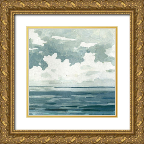 Textured Blue Seascape II Gold Ornate Wood Framed Art Print with Double Matting by Caroline, Emma