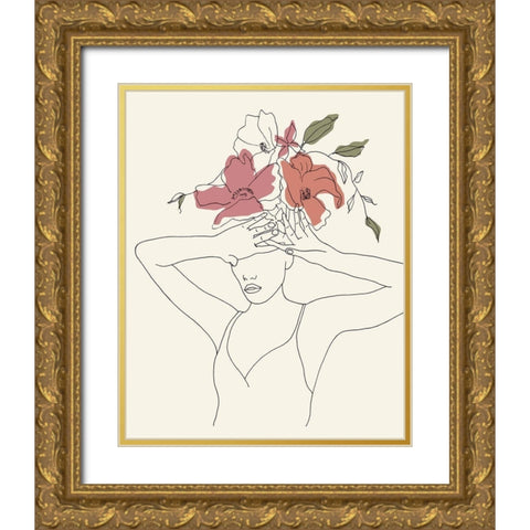 Blooming I Gold Ornate Wood Framed Art Print with Double Matting by Wang, Melissa