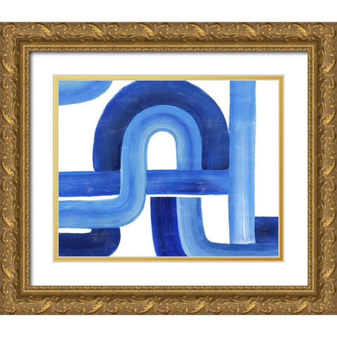 Woven Cobalt I Gold Ornate Wood Framed Art Print with Double Matting by Popp, Grace