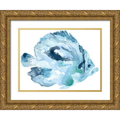 Blue Ocean Fish I Gold Ornate Wood Framed Art Print with Double Matting by Vess, June Erica