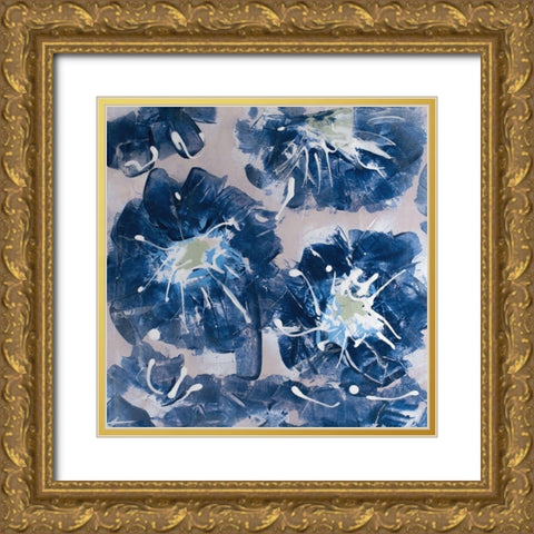 Blossom Blue II Gold Ornate Wood Framed Art Print with Double Matting by Aryai, Sia