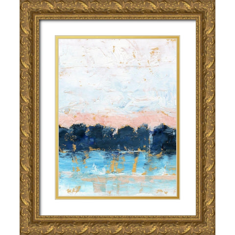 Indigo Treeline I Gold Ornate Wood Framed Art Print with Double Matting by Harper, Ethan