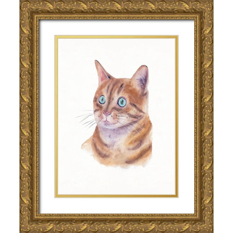 Orange Cat II Gold Ornate Wood Framed Art Print with Double Matting by Wang, Melissa