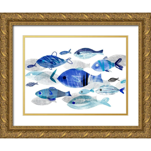 Fish Parade II Gold Ornate Wood Framed Art Print with Double Matting by Warren, Annie