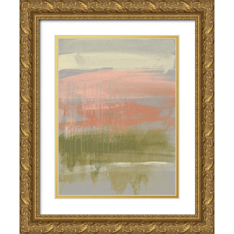 Coral and Olive Striations I Gold Ornate Wood Framed Art Print with Double Matting by Goldberger, Jennifer