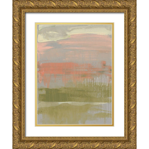 Coral and Olive Striations II Gold Ornate Wood Framed Art Print with Double Matting by Goldberger, Jennifer