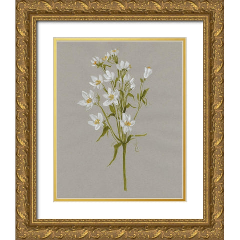 White Field Flowers II Gold Ornate Wood Framed Art Print with Double Matting by Goldberger, Jennifer