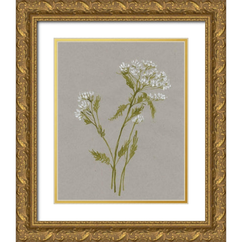 White Field Flowers III Gold Ornate Wood Framed Art Print with Double Matting by Goldberger, Jennifer