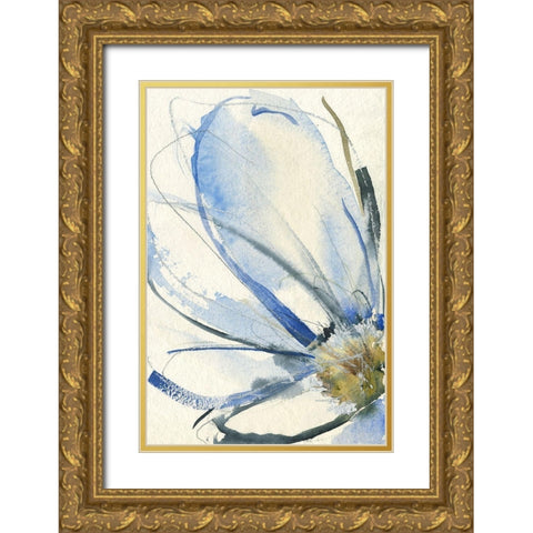 Cobalt and Paynes Petals I Gold Ornate Wood Framed Art Print with Double Matting by Goldberger, Jennifer